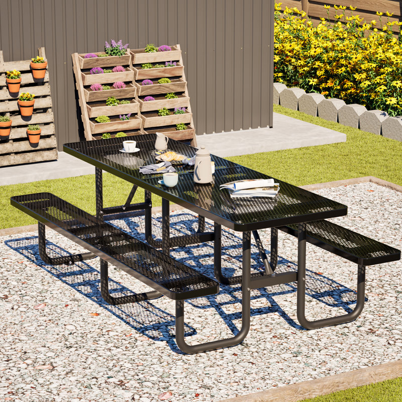 Tables de patio spacieuses, salle à manger extérieure moderne en acier galvanisé de 96 pouces