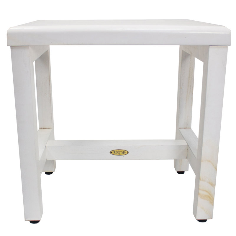 18" White Teak Wood Shower Safety Bench