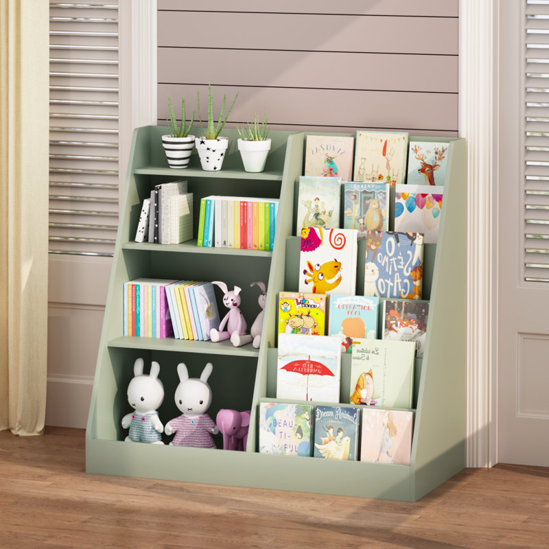 Bibliothèque multifonctionnelle à 4 niveaux avec rangement pour bibliothèque (sauge), Sage
