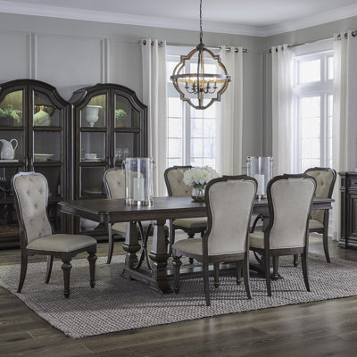 Dillmon Opt Trestle Table Dining Set w/ 6 Upholstered Chairs