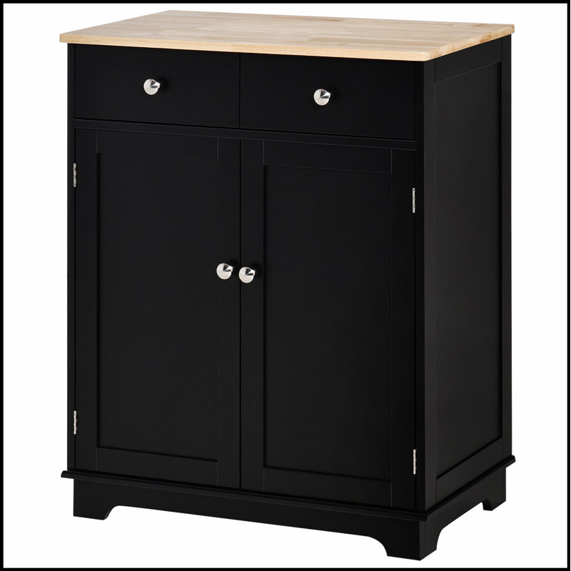 Sideboard with Solid Wood Countertop, Modern Kitchen Storage Cabinet, Coffee Bar Cabinet with 2 Drawers, Doors and Adjustable Shelf