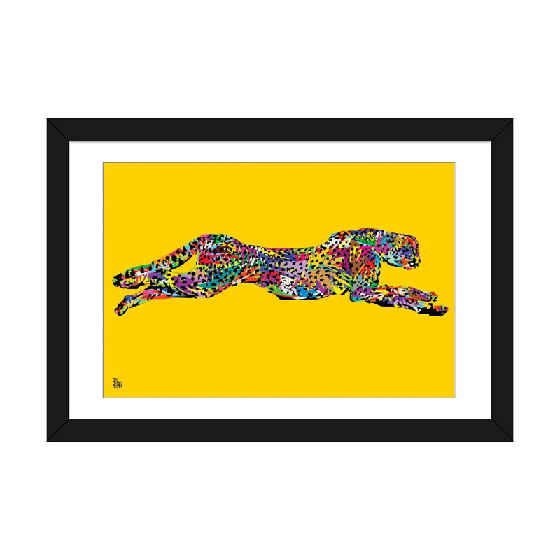 Guépard, impression sur toile tendue, H 16 po x l 24 po x P 1 po, Papier beaux-arts encadré noir, Blanc