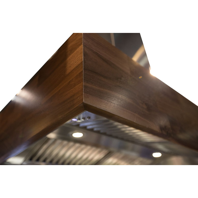 48" Butcher Block 1200 CFM Ducted Island Range Hood, Walnut