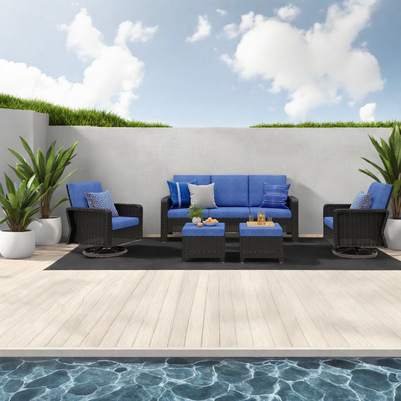 Canapés de patio confortables, ensemble moderne en acier au rotin pour piscine