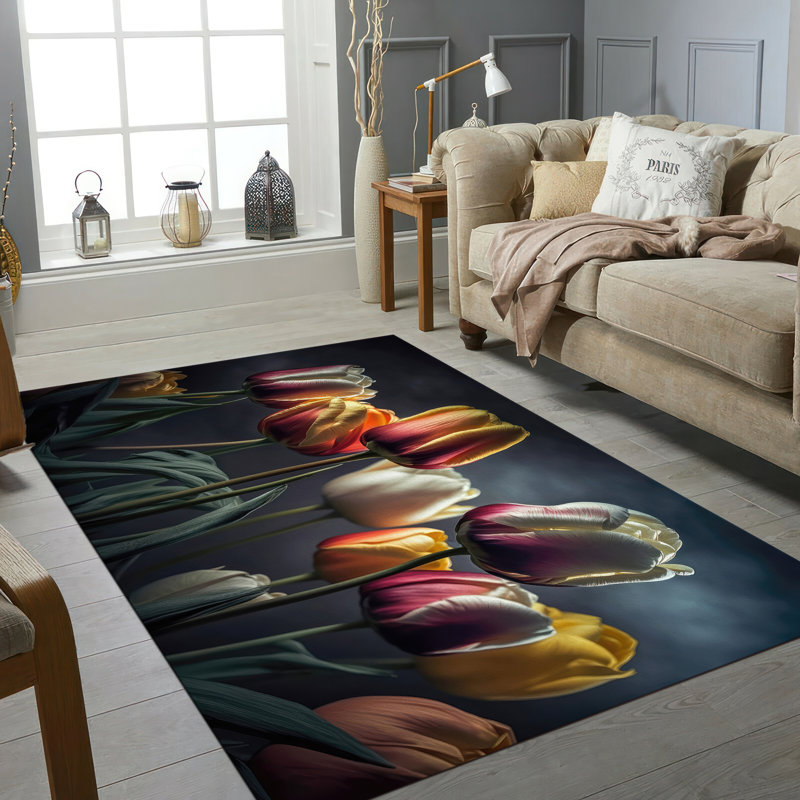 Floral Elegance Non-Woven Soft Printed Rug Showcasing Diverse Color Palette and Artistic Patterns for Modern Homes