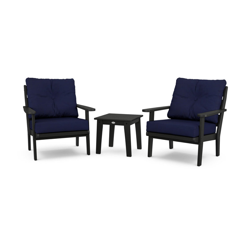 Lakeside 3-Piece Deep Seating Chair Set, Black, Navy