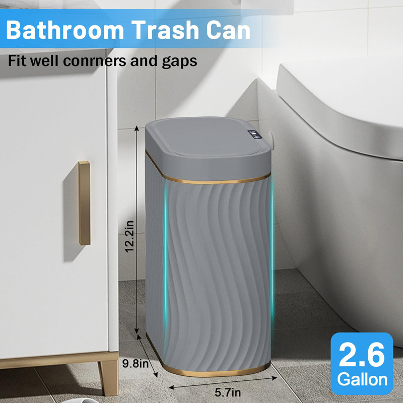 Bathroom Small Trash Can with Automatic Touchless Lid, Gray