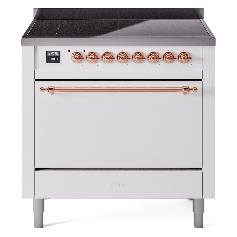 Cuisinière à induction 36 pouces avec 6 éléments à induction ILVE Nostalgie II Series (porte en verre), Blanc / Cuivre
