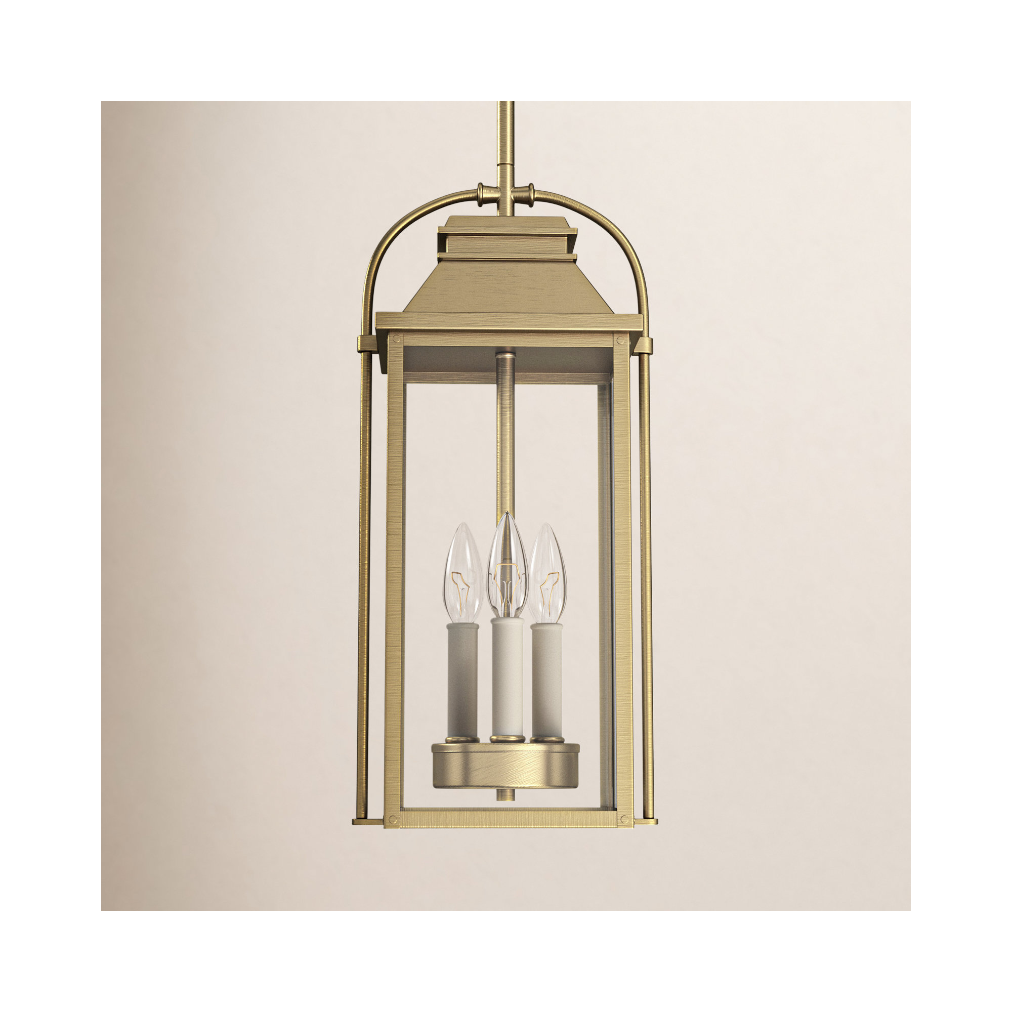 Newson Transparent Outdoor Metal Hanging Lantern, Painted Distressed Brass