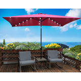 10 X 6.5T Rectangular Patio Solar LED Lighted Outdoor Umbrellas With Crank And Push Button Tilt For Garden Backyard Pool Swimming Pool