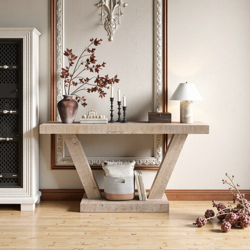 60" Vintage Distressed Wood Entryway Storage Bench with 2-Tier Shelf - Rustic Farmhouse Hallway & Living Room Console Table