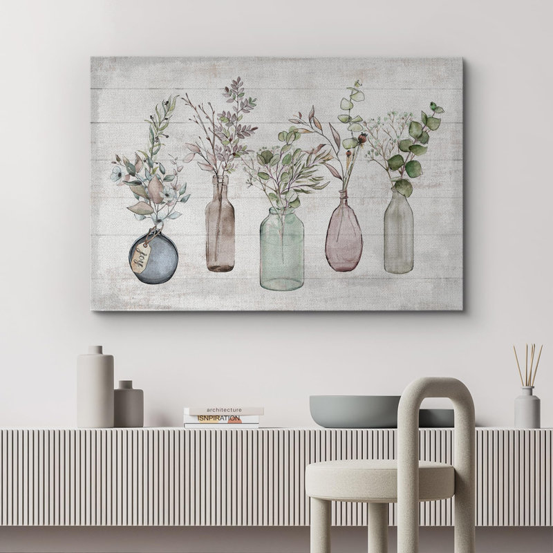 Panneau de fleurs en bouteille dans un vase, Toile tendue, H 24 po x l 36 po x P 1,5 po