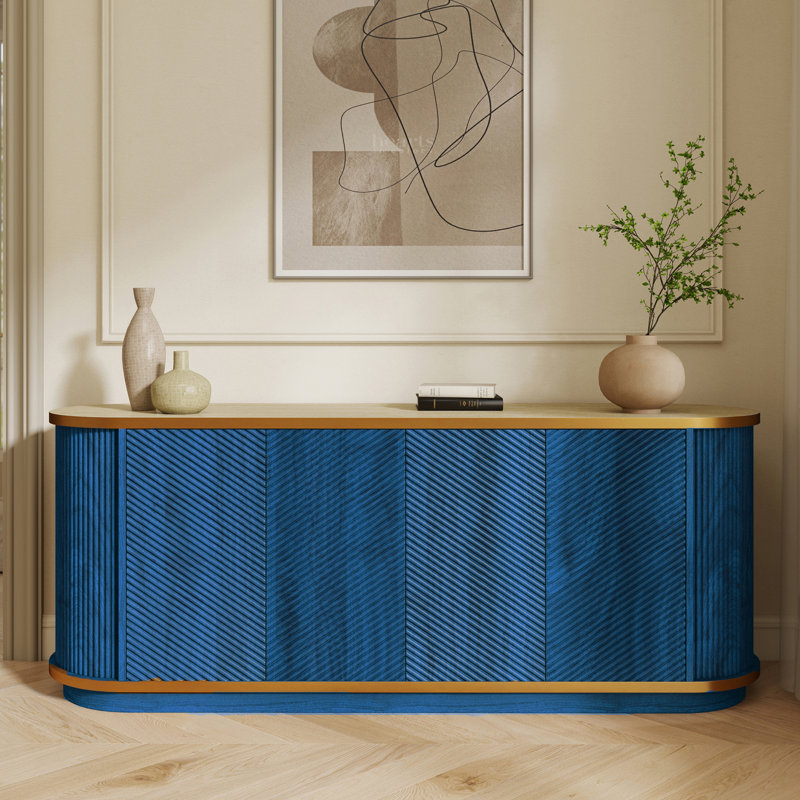 63'' W Sideboard With 4 Fluted Doors And Adjustable Shelves, Blue
