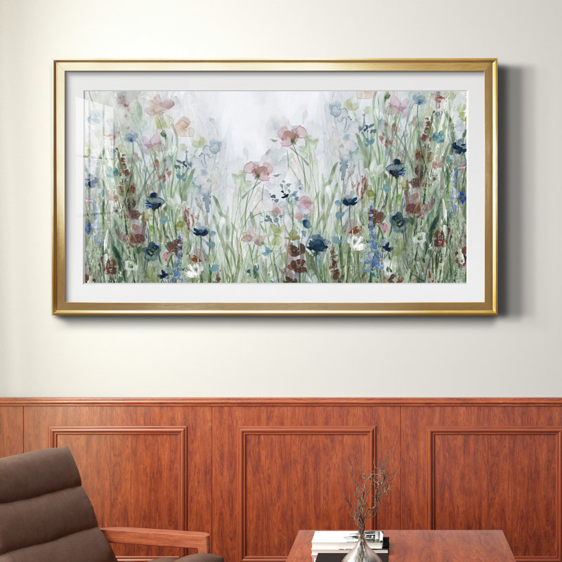 Champ de fleurs sauvages - reproduction d'art encadrée de qualité supérieure - prête à être accrochée, Doré