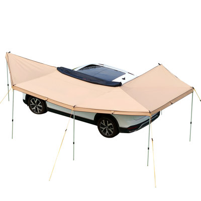 270 Degree Awning with Bulit-in LED Lights, 133 sq.ft Driver Side Vehicle Awning, Waterproof UV50+ Car Side Awnings, All-Weather Free-Standing Overland Awnings Car Shelter for SUV Truck Camping