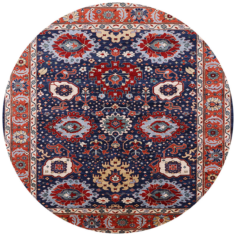Tapis brun / bleu / rouge Madiera, Rond 4 pi
