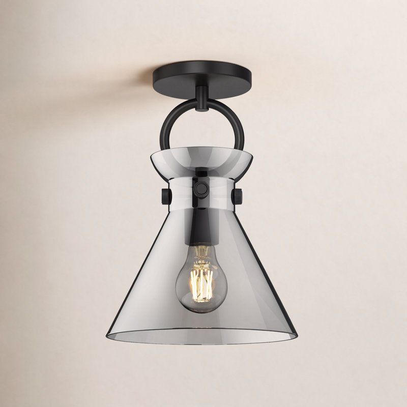 Plafonnier semi-encastré en verre Tiney, Noir mat, Fumée