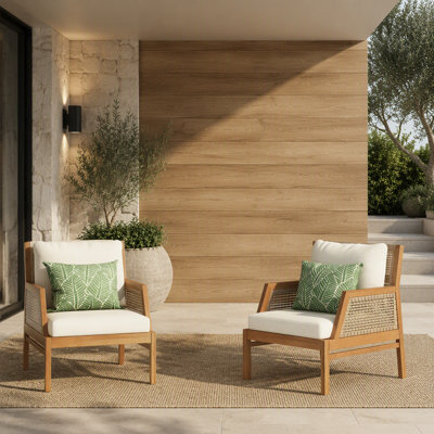 Ensemble de 2 fauteuils de patio en bois d'acacia, 2 fauteuils d'extérieur en osier, sièges profonds et coussins moelleux pour le porche, le jardin, la cour arrière et le balcon