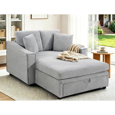 Chaise longue surdimensionnée de 53 po avec tiroirs et coussins décoratifs