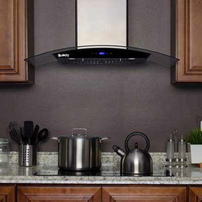 30 in. 217 CFM Convertible Wall Mount Range Hood in Stainless Steel w/ Tempered Glass,Black Touch Panel, Carbon Filters