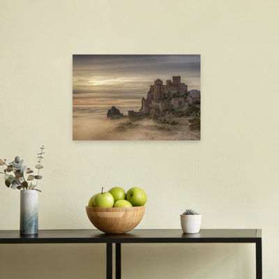 Medieval Castle Above Fog Dramatic Abstract Contemporary Architecture Landscape Wall Art Print 1 Piece Wrapped Canvas Wall Art