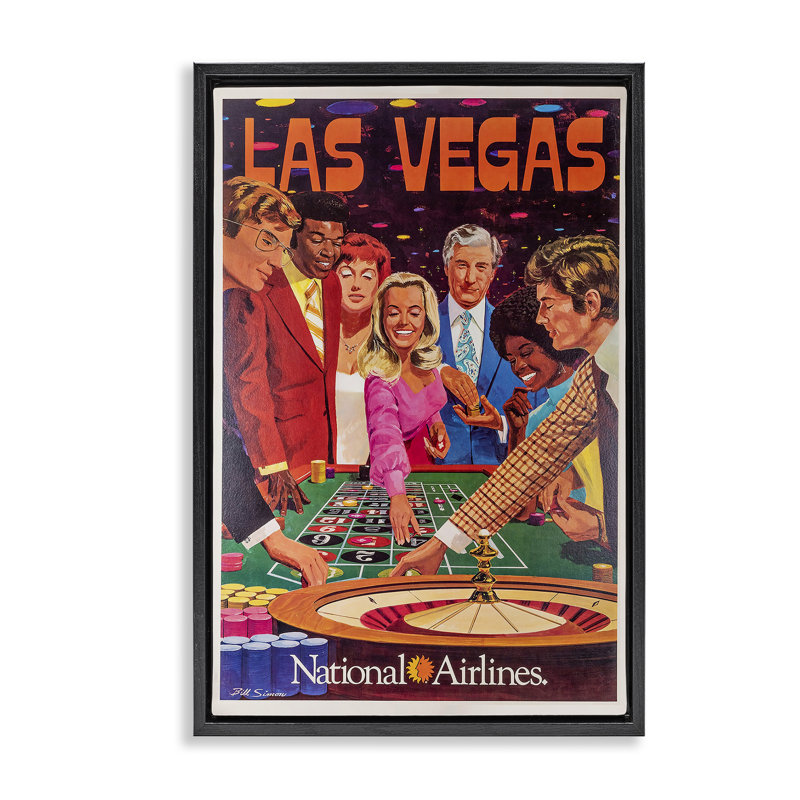 Cadre flottant Vintage Las Vegas Casino, design par Vintage Posters, H 25 po x l 17 po, Cadre flottant noir de jais