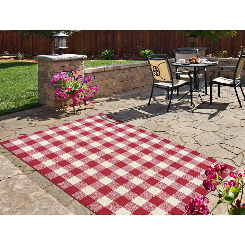 Pavillon de jardin en tissu écossais 5 pi Trosclair X 7 pi Tapis intérieur / extérieur Chili / ivoire, Rectangle 5 pi x 7 pi