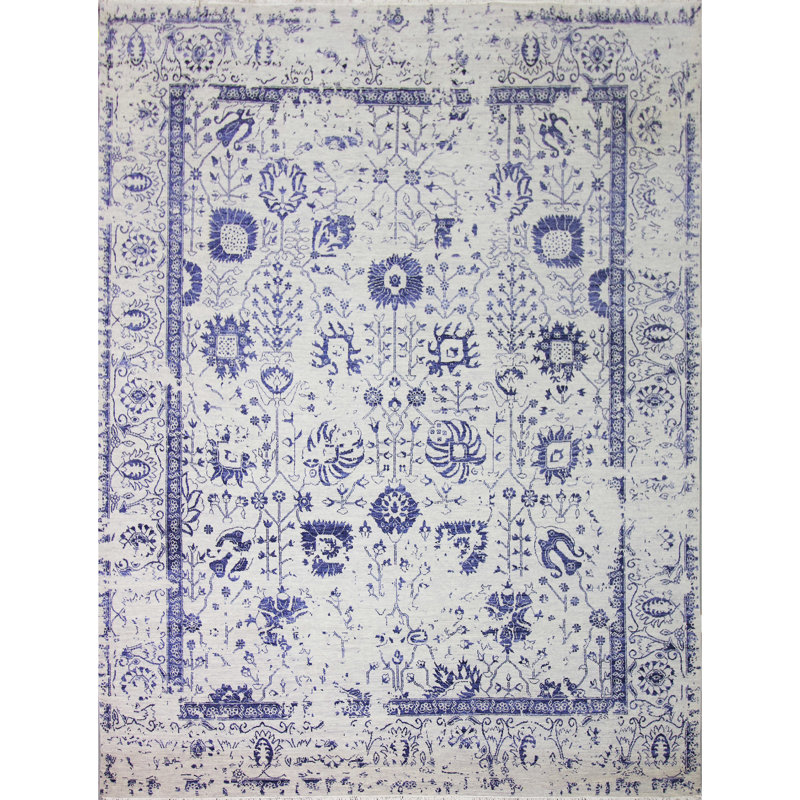 Oriental Area Rug in Silver, Rectangle 9' x 12'