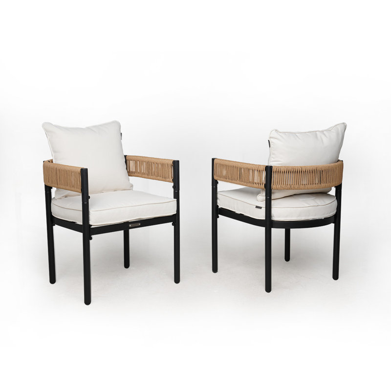 Outdoor Patio Dining Armchair, White/Natural