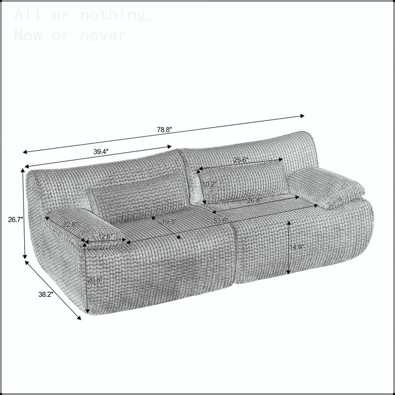 Canapé modulaire Cloud, aucun assemblage requis, 2 sièges, Velours côtelé brun