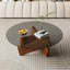 Table basse moderne moderne pour le salon, centre de 27,5 po x 27,5 po x 12,2 po avec plateau en verre trempé et bois, noyer-916274182