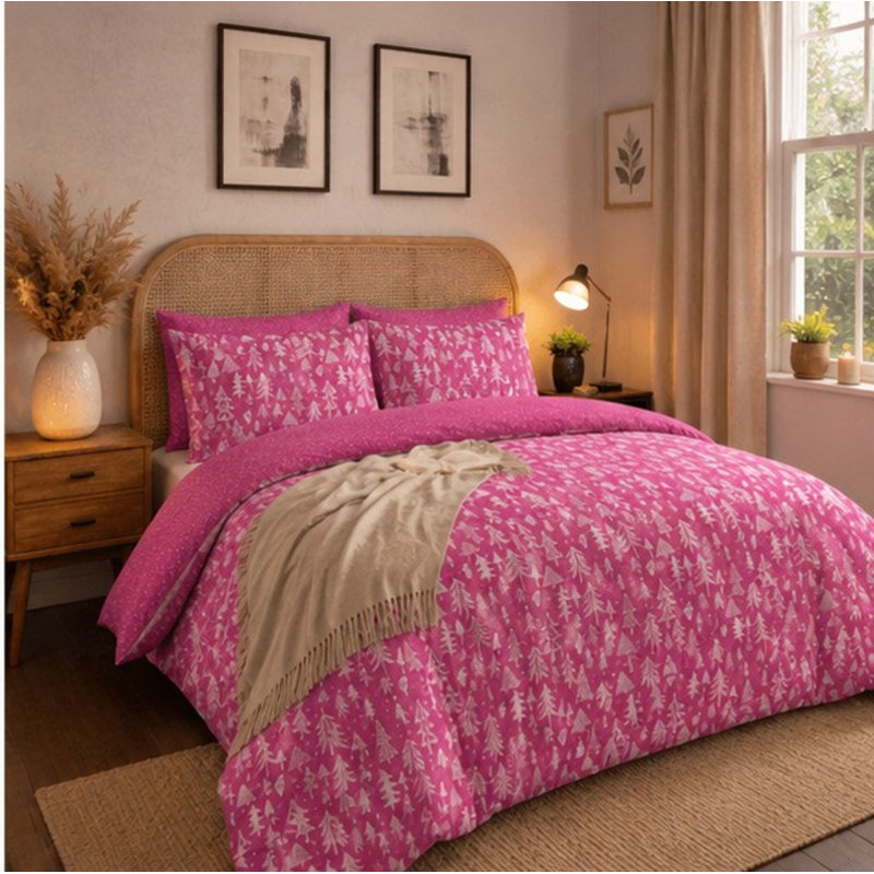 Pine Tree  Duvet Cover Set – Reversible Bedding  Wildflower Meadow Print, Easy Care Polycotton, Breathable & Wrinkle Resistant 