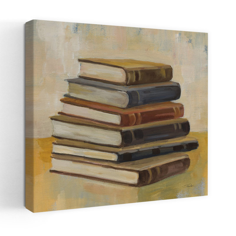 Livres contemporains sur le porche Ii Sq avec livres, art brun, H 48 po x l 48 po