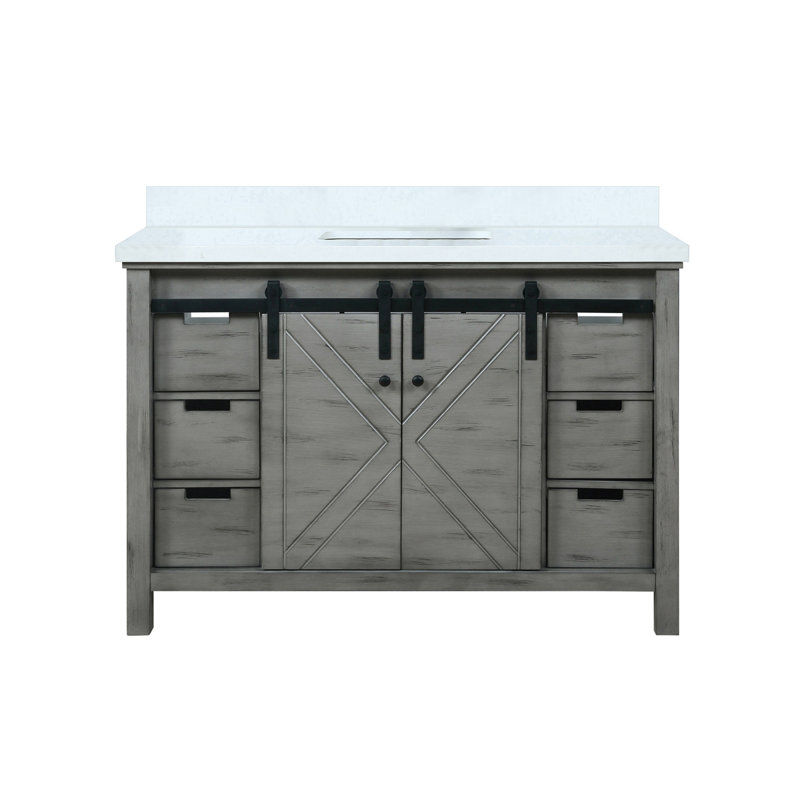 Meuble-lavabo avec comptoir l 48 po x P 22 po Marsyas, Gris cendre, Marbre de culture blanc