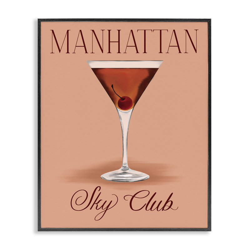  «Manhattan Sky Club Drink», impression par giclée par Hey Bre! Creative Studio, Giclée encadrée noir minuit