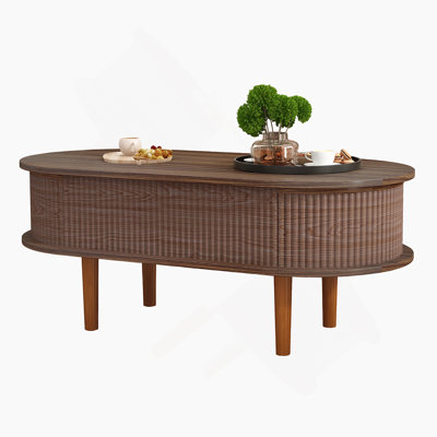 Table basse cannelée à plateau relevable avec compartiment caché, table centrale en bois, plateau de table ovale moderne pour bureau à domicile, couleur noyer