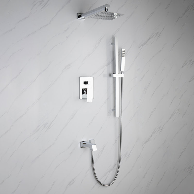 Robinet de baignoire et douche à 1 jet Cero avec pomme de douche carrée et douche à main, Chrome