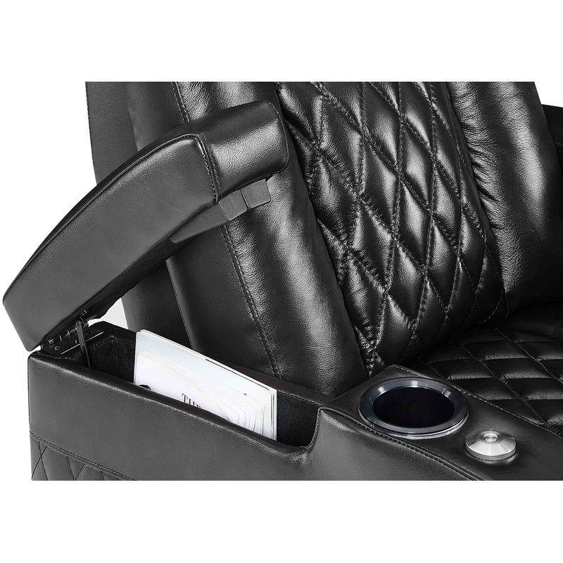 Causeuse inclinable rembourrée 58 po, Cuir véritable noir