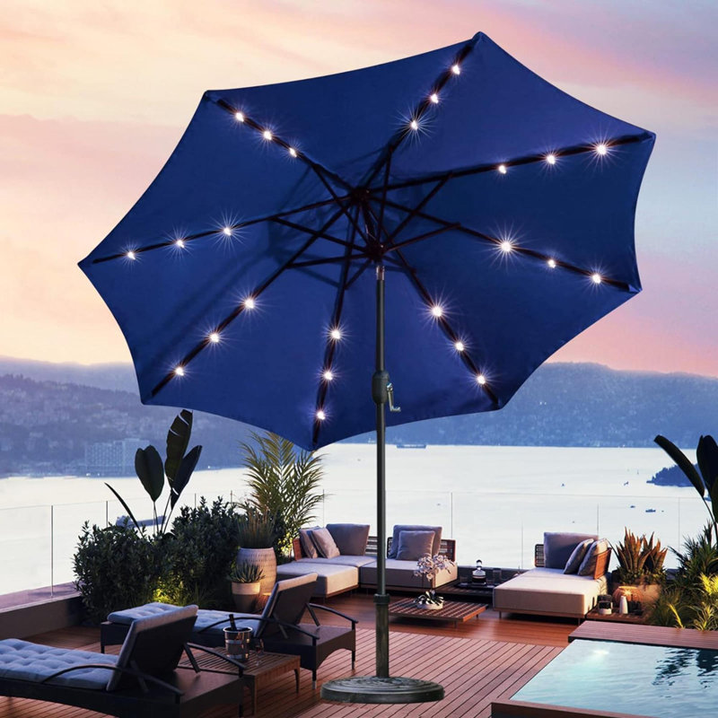 Parasol de marché éclairé avec manivelle 108 po Tayhlor, Bleu marine