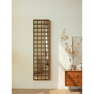 American Vintage Solid Ash Wood Foldable Grid Lattice Full Length Mirror