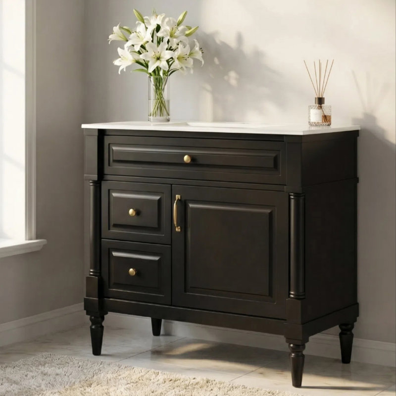 36" Bathroom Vanity with Sink, Black, Black