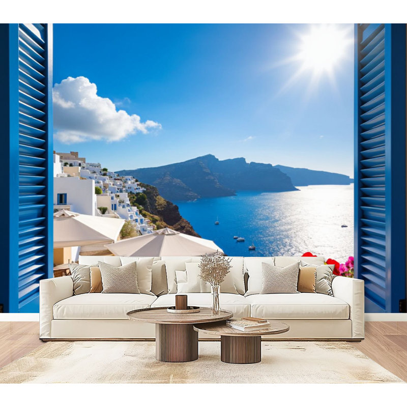 Papier peint adhésif auto-adhésif moderne l 96 "x H 69" pour chambre à coucher Santorini, L 96 po x l 69 po