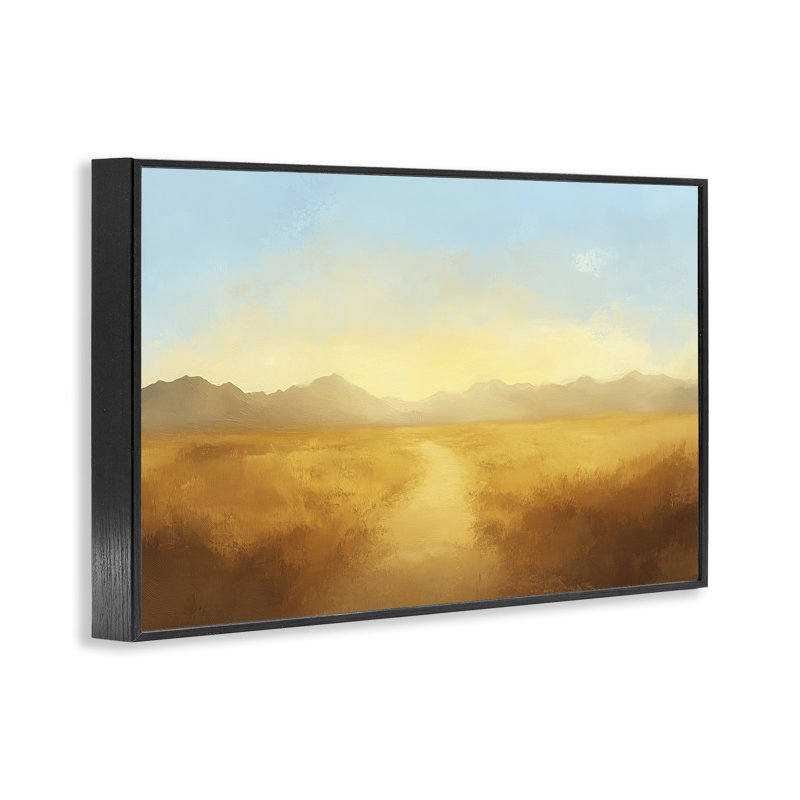 Or doré, estampe numérique du désert, design par Gina Kelly, H 12 po x l 18 po, Giclée encadrée noir minuit