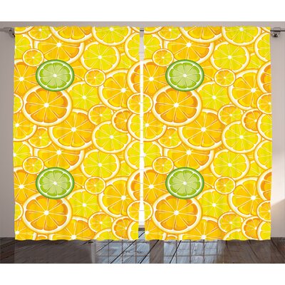 Yellow Lemon Orange Lime Citrus Round Cut Circles Big and Small Pattern Graphic Print & Text Semi-Sheer Rod Pocket Curtain Panels -  East Urban Home, EABN8248 39455172