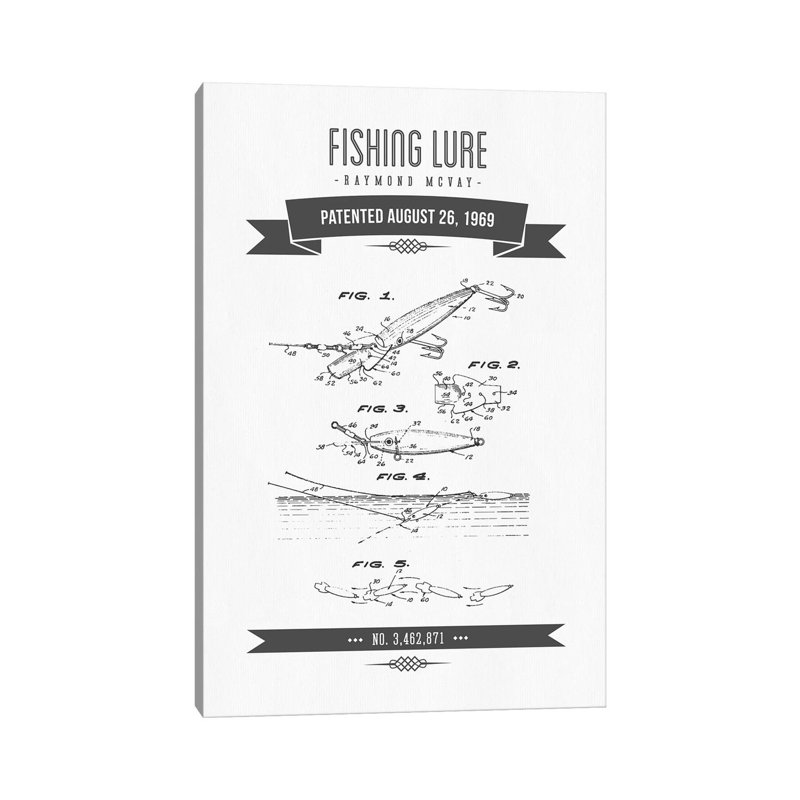 Raymond McVay Fishing Lure Patent Sketch Retro (Charcoal) IV by Aged Pixel - Wrapped Canvas Print