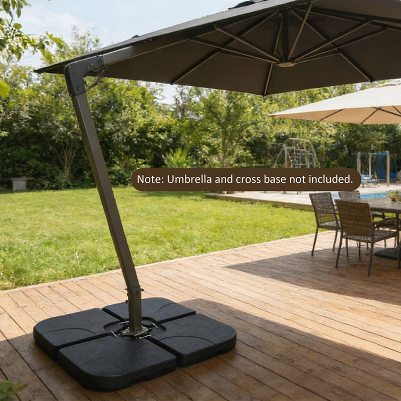 Porte-parapluie de jardin robuste et décalé, base rechargeable avec eau ou sable, résistant aux intempéries et empilable pour une utilisation extérieure