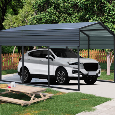 Garage en métal robuste 10 x 15 pi - Toit et cadre en acier galvanisé, abri pour camions et voitures avec 10 pi x 15 pi, stationnement pour véhicule robuste