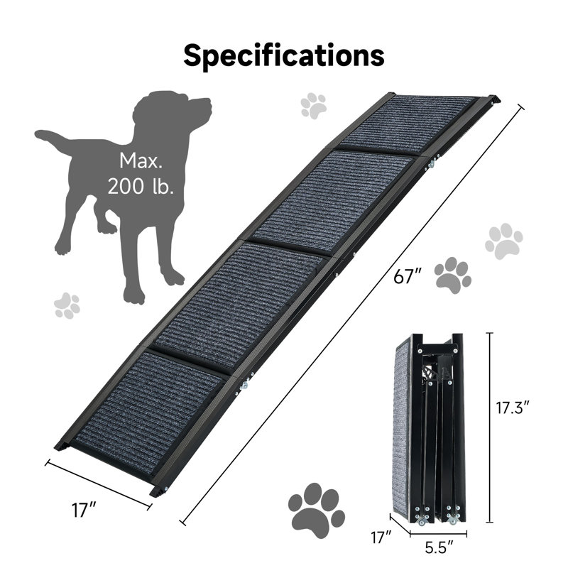 Folding Dog Ramp for Car with Nonslip Surface, Large (67" H x 17" W x 1" D)