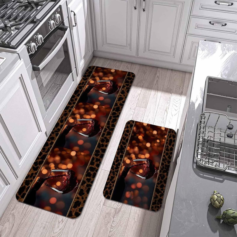 Tapis de cuisine à imprimé léopard pour cuisine et bar, ensemble de 2 décorations rouges et brunes