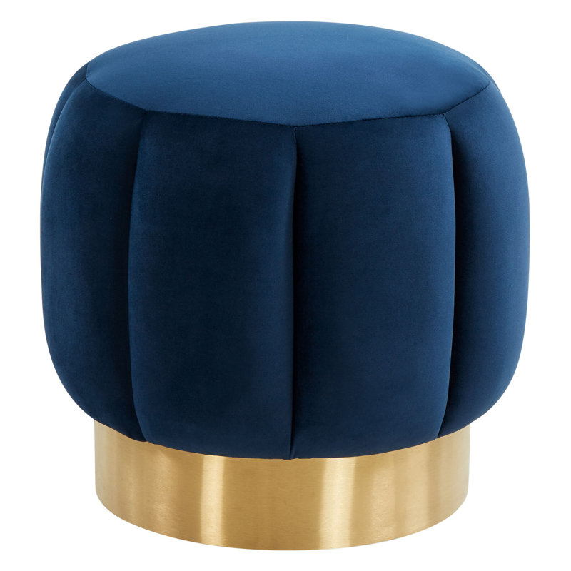 Maxine Round Ottoman, Navy Velvet